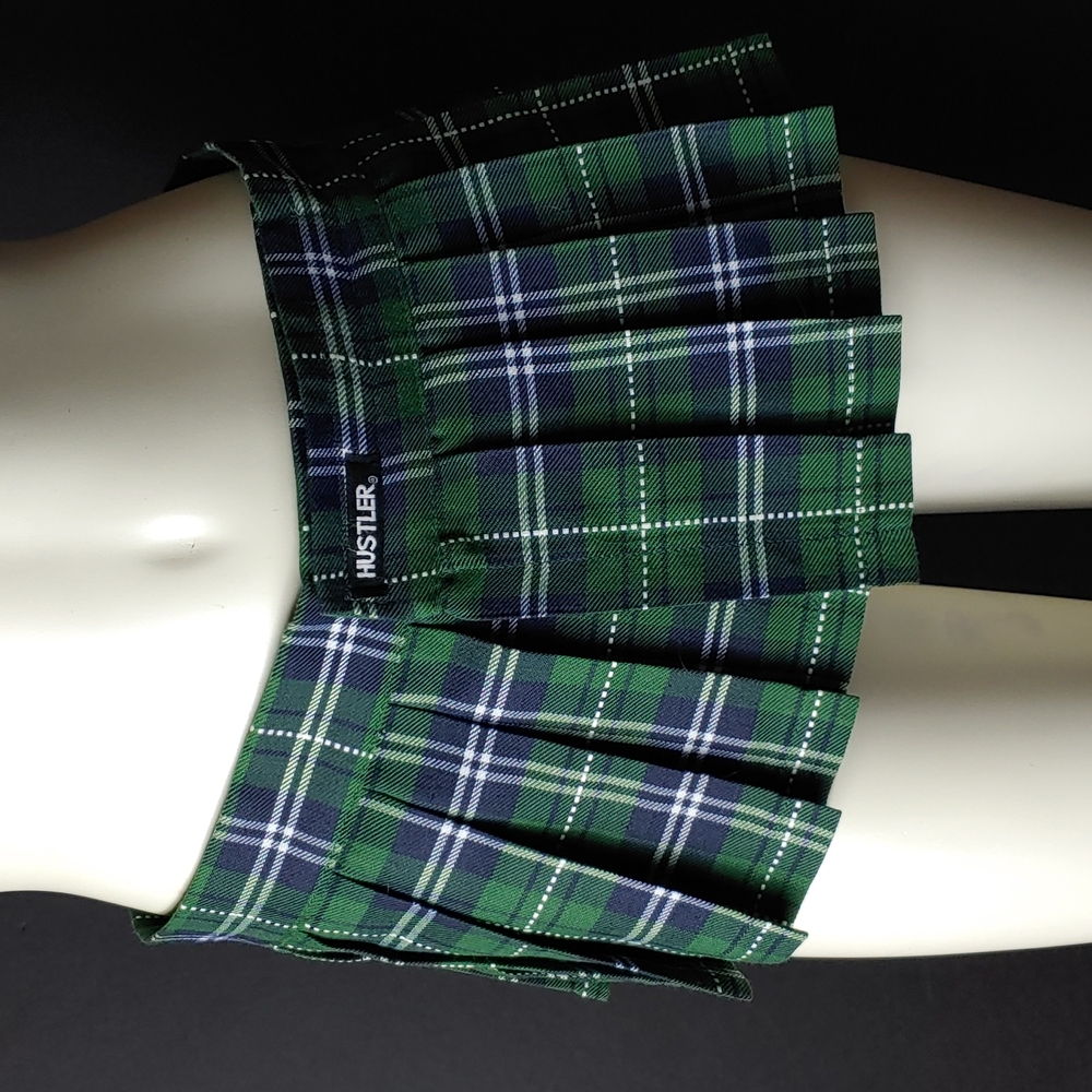 Hustler Medium Green Blue White Plaid Pleated Mini Sexy Micro Play Skirt Womens